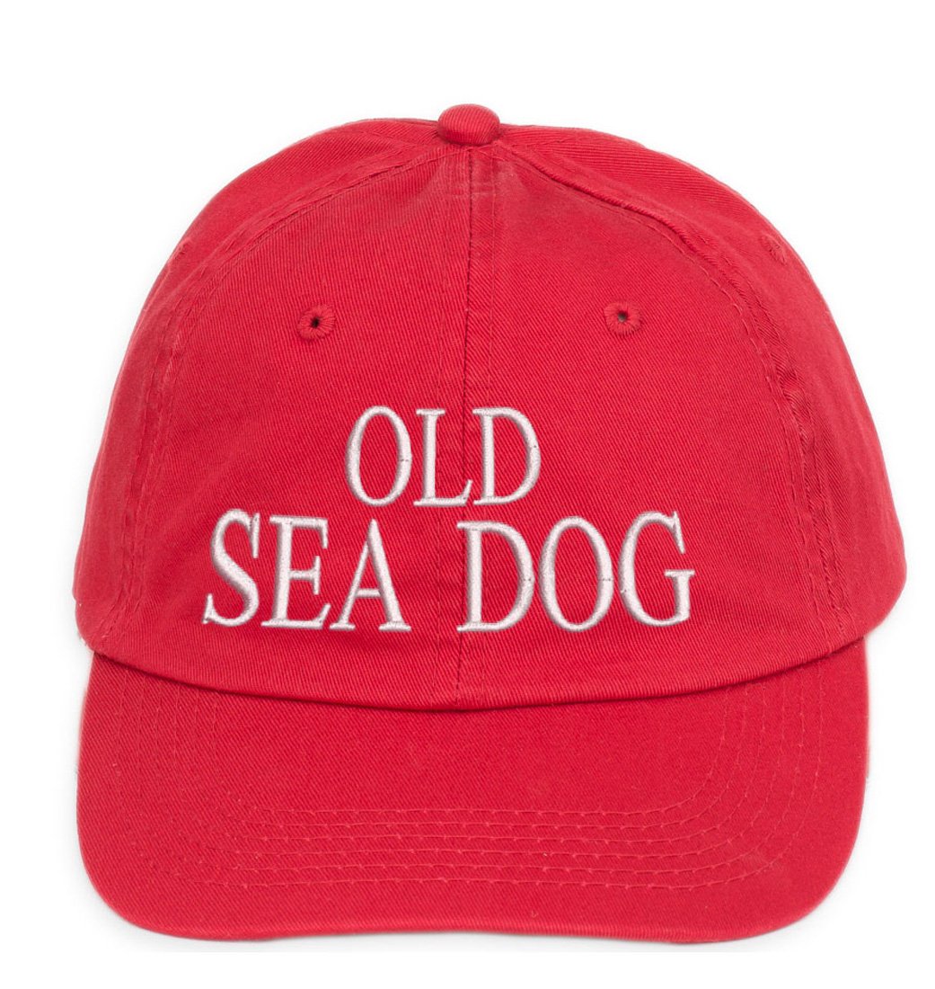 4sold 100% Cotton Ancient Mariner, Captain Cabin Boy Crew First Mate Yachting Baseball Cap Inscription Lettering Red White (Old SEA Dog)