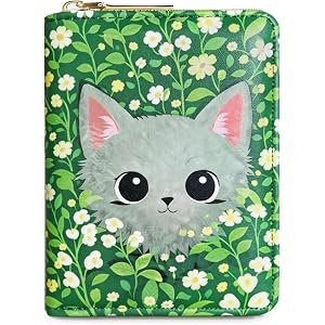 Sunwel Fashion Cat in Bloom Wallet for Women Girls | 8 Card Slots, Zip Around, Bifold Wallet, Coin Pocket, ID Window