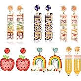 Teacher Earrings for Women Rhinestone Beaded Dangle Drop Pencil FRIYAY Earrings Colorful Teacher Appreciation Earrings Back To School Jewelry Set