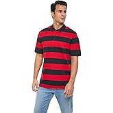 BAAZ Men's Striped Polo Shirt - Breathable Cotton - Elbow Length Short Sleeve Button Down Classic Shirt