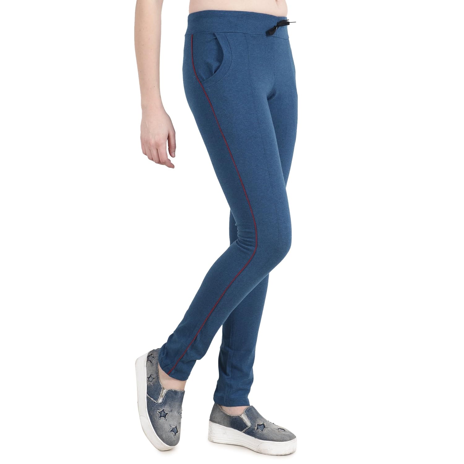 shellocks women's solid blue melange cotton full lower