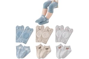 TFTSR Baby Knee Pads for Crawling (3 Pairs) and Baby Socks for Walking (3 Pairs), Walking Protector for Toddler Kid Girls Boy
