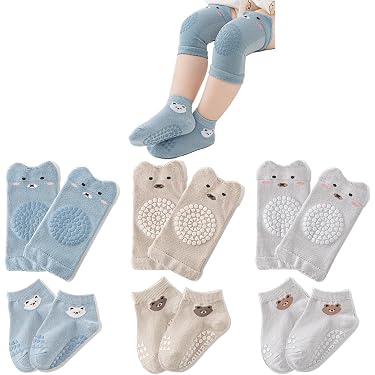 6 Pairs Baby Leg Warmers & Knee Pads - Cotton Blend For Girls & Boys (0-24 Months)