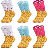Shihanee 6 Pairs Ice Cream Socks for Youth Teen Funny Sports Baseball Gift Ice Cream Baseball Socks Boys Kids Girls Fun Colorful Sock Athletic Crew Sock for 8-12 Kids Sports Team Player Birthday