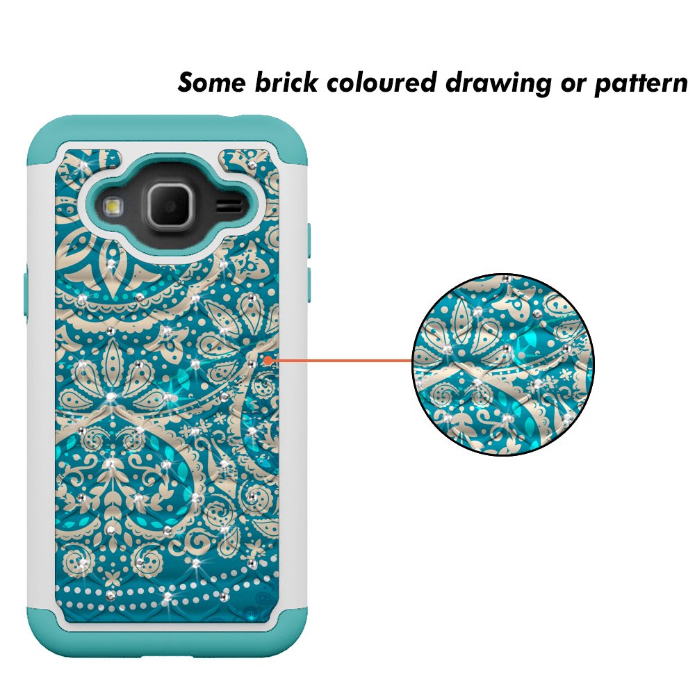 J3 Case, MagicSky [Shock Absorption] Studded Rhinestone Bling Hybrid Dual Layer Armor Defender Cover For Samsung Galaxy J3 (2016) -Flower