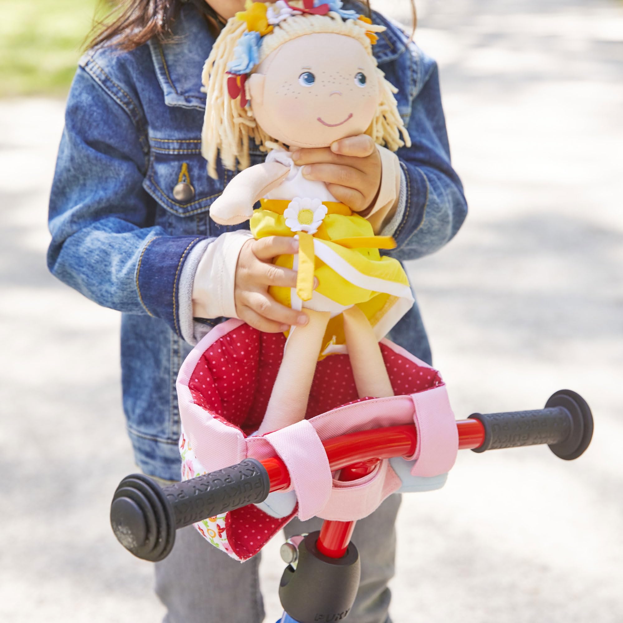 HABA Soft Doll Bike Seat – Baby Doll Accessories for Toddler and Seat Attachment for Scooters, Trikes & Bikes for Toddlers 18+ Months, Fits Most Plush Toys Up to 15”
