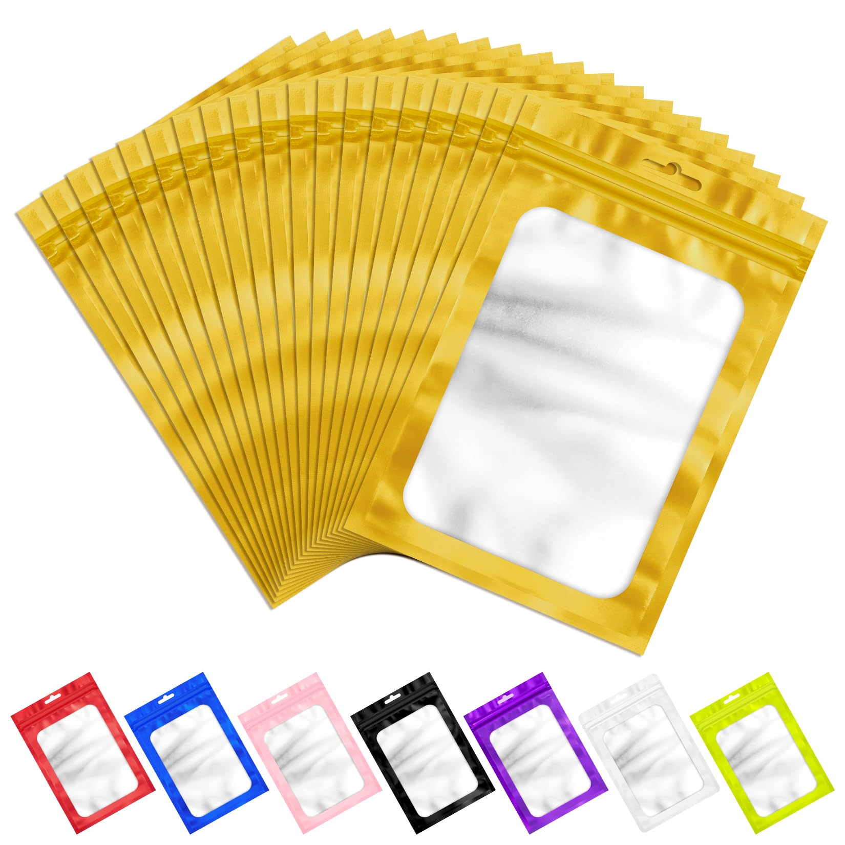 Photo 1 of Resealable Mylar Bags with Frosted Clear Window Smell Proof Packaging Bags Foil Pouch Zip Treat Bag for Food Self Sealing Storage Supplies (Golden, 2.75×3.93 inches)