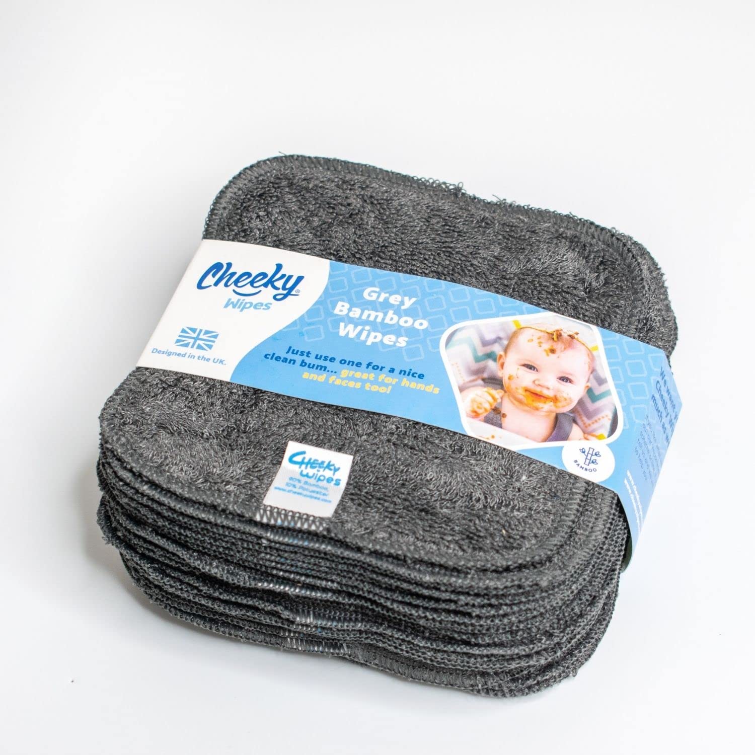 Cheeky Wipes - 25 Washable Bamboo Terry Cloth Wipes, 15x15cm Reusable Grey Pack, Perfect for Baby's Hands and Face, Absorbent, Super Soft and Naturally Anti-Bacterial | Eco Friendly