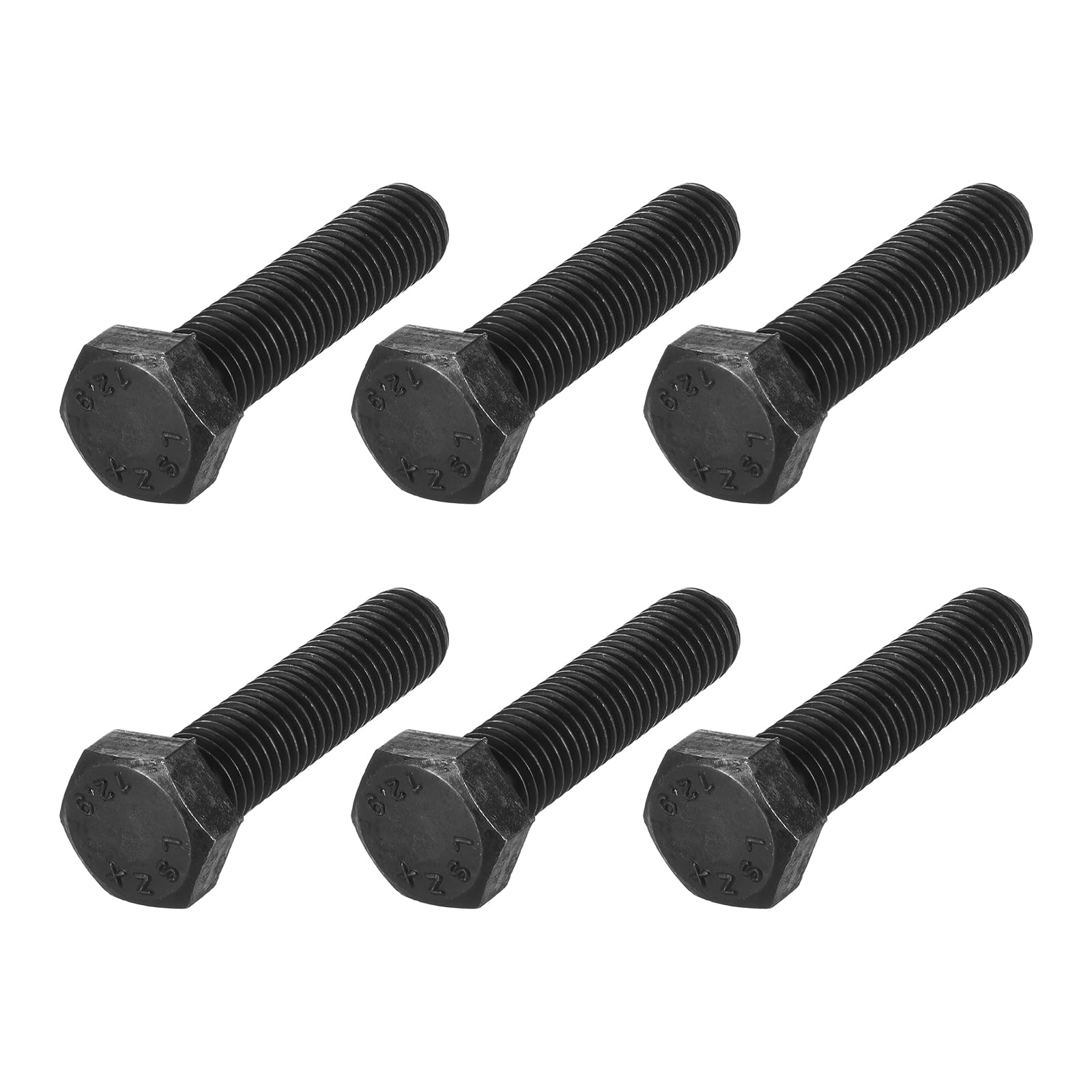 METALLIXITY Hex Bolts (M12-1.75x50mm) 6Pcs, 12.9 Grade Carbon Steel Fully Threaded Black Oxide, Coarse Thread UNC Hex Head Screw Bolt - for Mechanical Repair