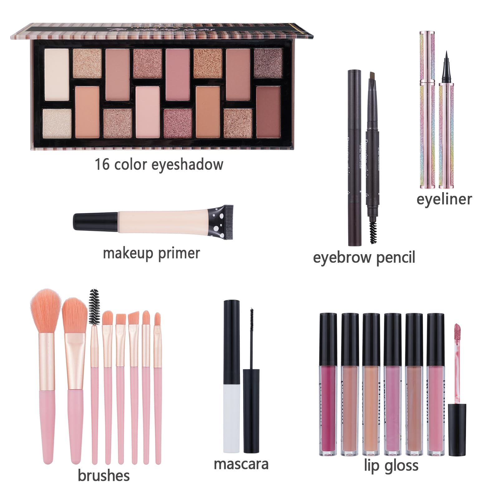 Moobirlet Teen Makeup Kit For Girl Include Eyeshadow Palette,Eyeliner,Makeup Brush Set,Lipgloss Set,Mascara, Eyebrow Pencil Make up Set Gift for Women Full Kit