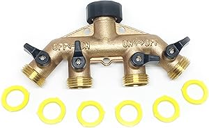 4 Way Water Shut Off Valve by the World's Best Brass Hose Nozzles, Solid Brass Hose Splitter Rust And Corrosion Resistant, Connect Multiple Garden Hoses And Sprinklers To Faucet