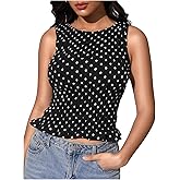 Milumia Women's Sleeveless Crewneck Frill Smocked Ruffle Crop Top Shirred Tank Top Shirt
