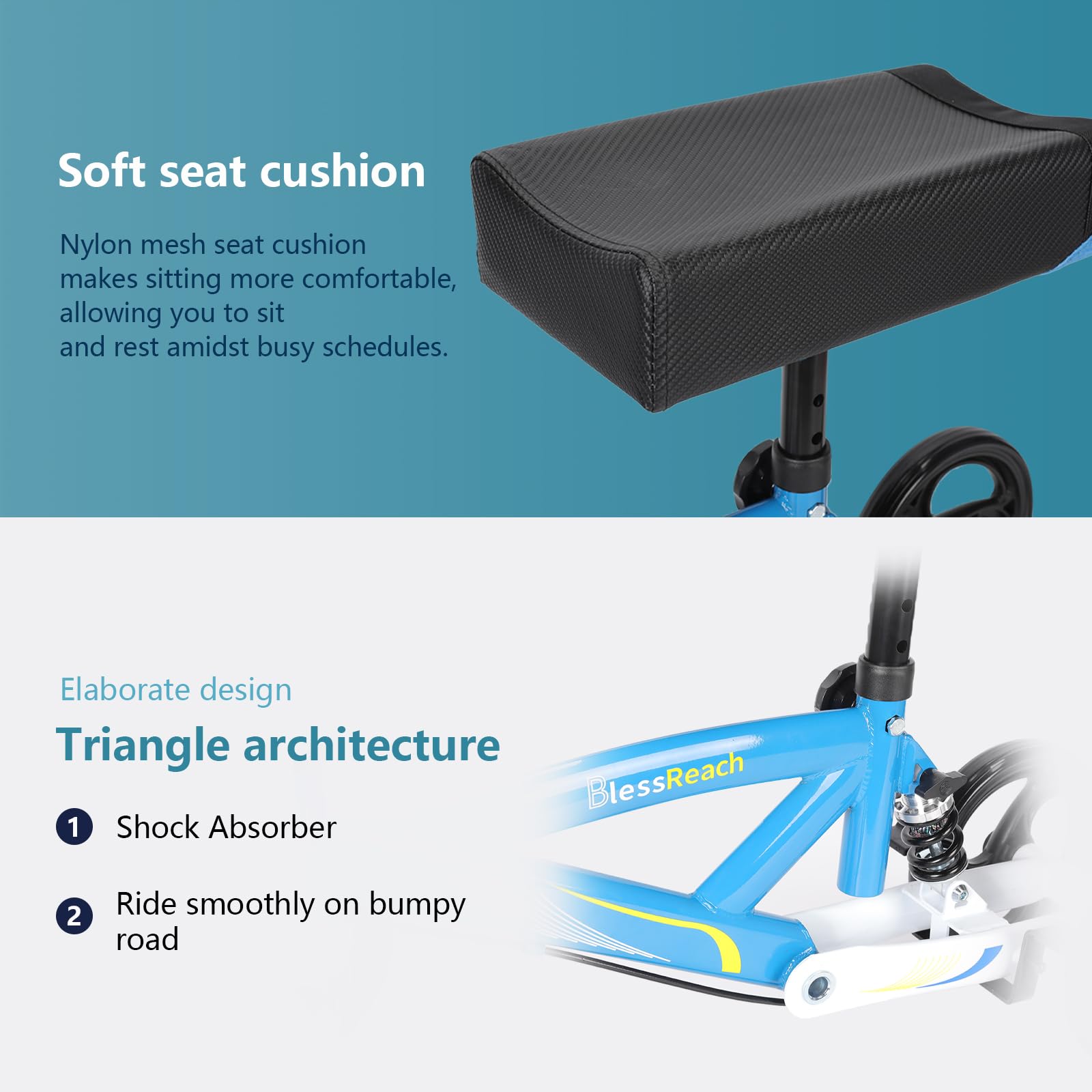 Economy Knee Scooter Steerable Knee Walker for Foot Injuries Compact Crutches with Dual Rear on-Wheel Brake and Shock Absorption Under The Knee pad