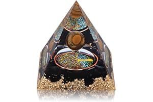 GLOBLYTE Orgone Pyramid, Handmade Healing Crystal Pyramid for Energy Healing, Natural Lapis Lazuli Orgonite Pyramid for Health and Spiritual Growth,Money Success (Tiger Eye Ball + Obsidian)