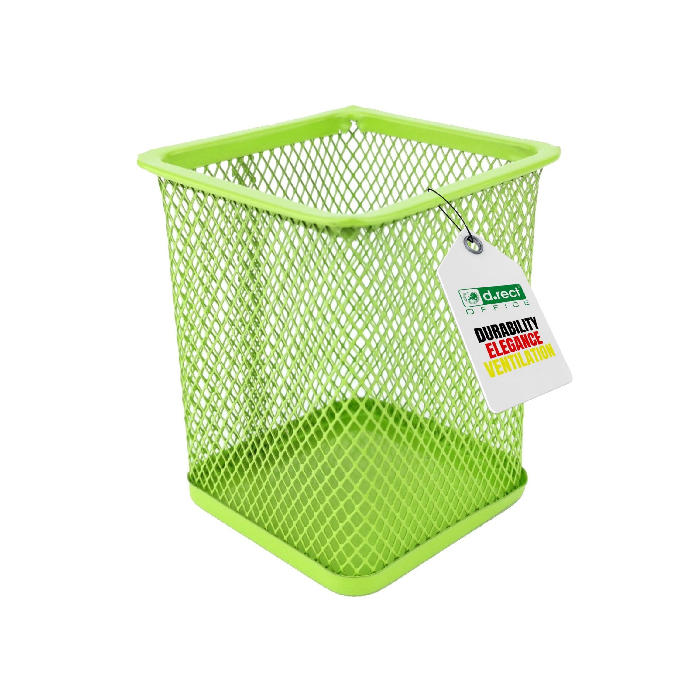 D.RECT Metal square pen holder, pen holder, cube made of wire metal, mesh multifunctional cup for ballpoint pen, lime colour