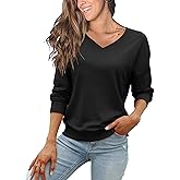 FMEYOA Women's Long Sleeve Sweatshirts No Hood Casual V Neck Lightweight Trendy Fall Spring Basic Pullover Tops