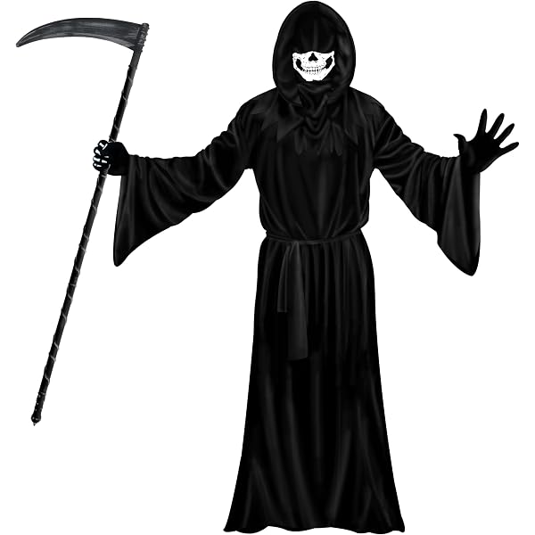 DanDun Sensenmann Kostüm Set – Mit Umhang, Totenkopf-Maske, Sense & Handschuhen Für Halloween & Cosplay