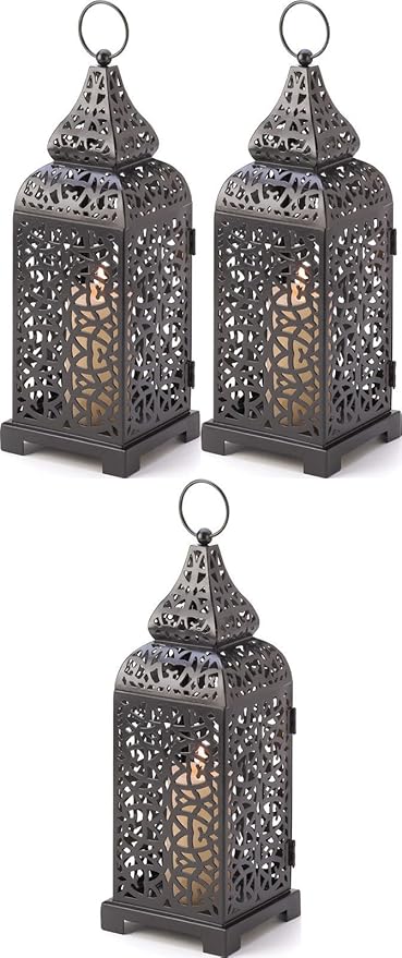 Amazon Com Homesweet Moroccan Marrakech Lantern Candle Holder Wedding Centerpiece Decor 3 Bulk Lot Black Home Kitchen