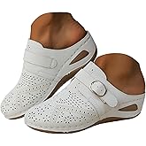 Women's Orthotic Slippers Arch Support Memory Foam Non-Slip Indoor Outdoor House Shoes Plush Furry Lined Warm Suede Leather Fashion Cutout Wedge Slides for Women Men Slip On Couple Shoes with Buckle