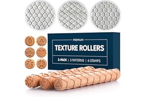 Byllstore Extra Large Clay Texture Rollers with Pottery Stamps | 3 Texture Rollers | 6 Clay Stamps | 3-Pack (7" x 1.2", 3 Pack)
