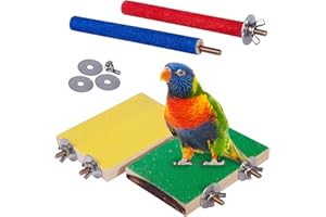 Petsvv 4 PCS Bird Perch Stand Toy, Wood Parrot Perch Stand Platform Paw Grinding Stick, Cage Accessories Exercise Toys Budgies Parakeet Cockatiel Conure Hamster Gerbil Rat Mouse