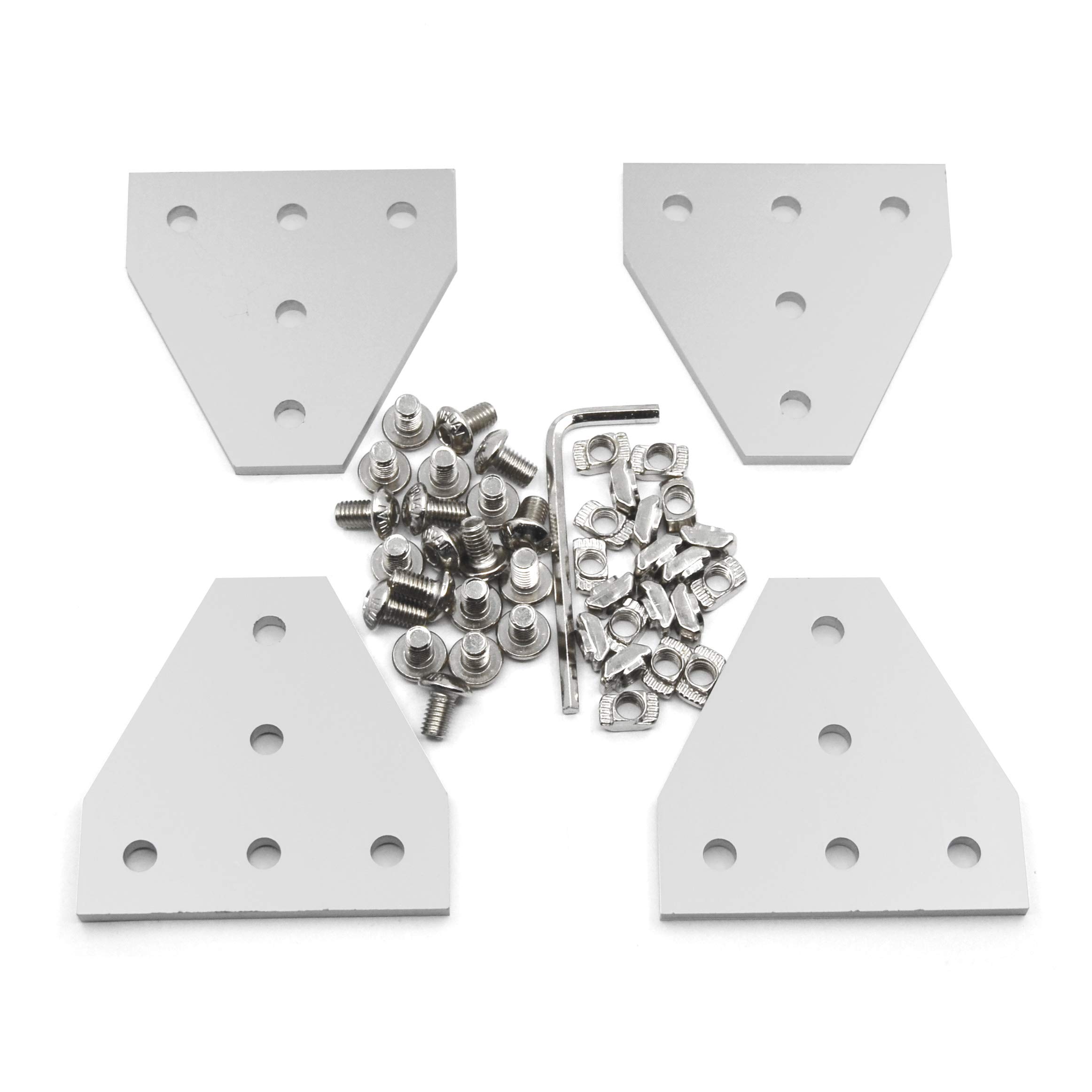 Befenybay 4PCS/Set Corner Bracket Plate with 20PCS M5x8mm Screws and 20PCS M5 T Nuts, 5-Hole Tee Outside Joining Plate for 2020 Series Aluminum Profile 3D Printer Frame (Silver T-4 with Screw)