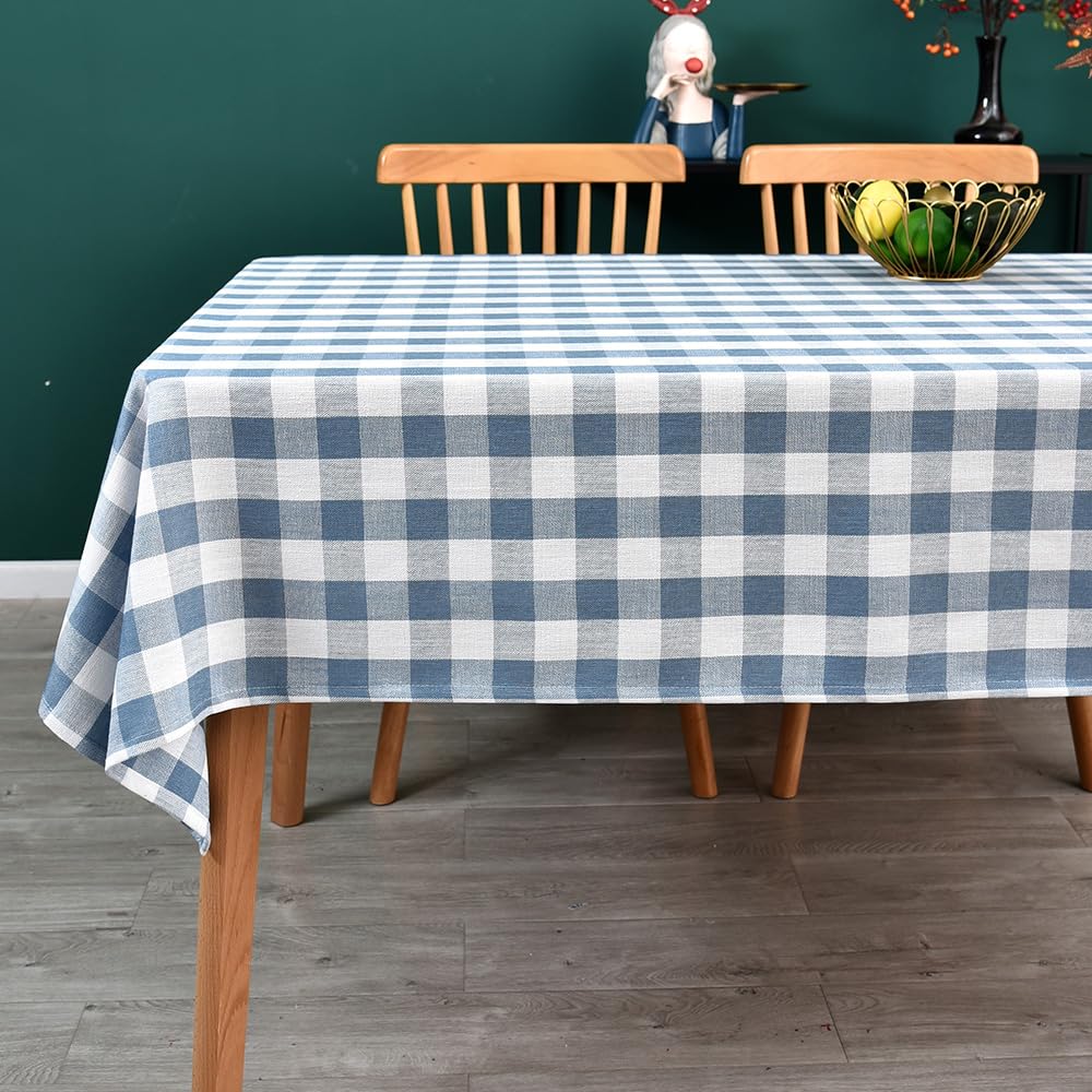 Yofori Gingham Tablecloth, Heavy Duty Cotton Blend Table Cloth for Rectangle Tables Checkered Tablecloth for Kitchen Dinning Tabletop Decoration (Sky Blue, 135 x 220 cm)
