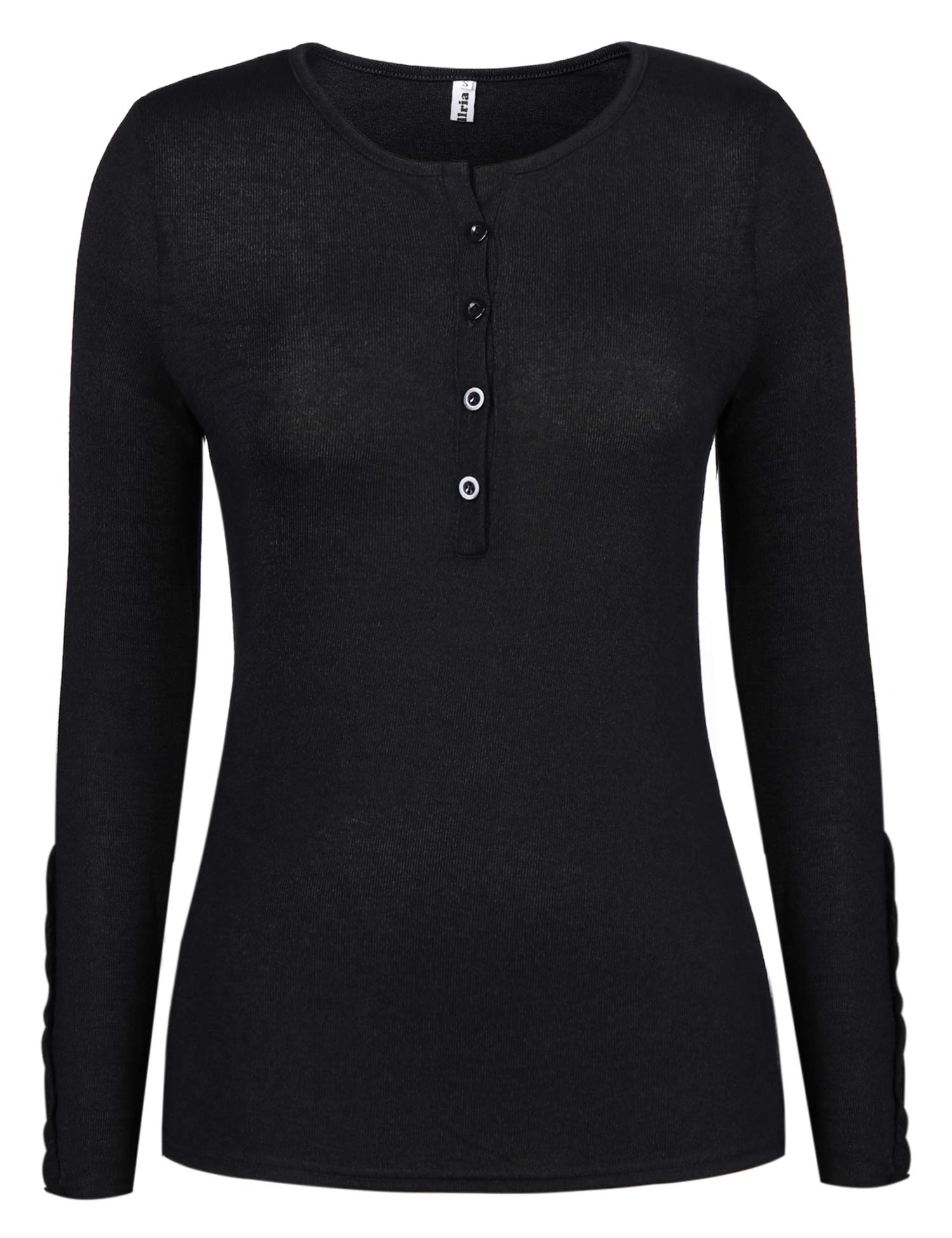 Abollria Women\'s Cotton Fitted Deep V-Neck Button Henley Pleated Casual Tee Shirt Tops for Women