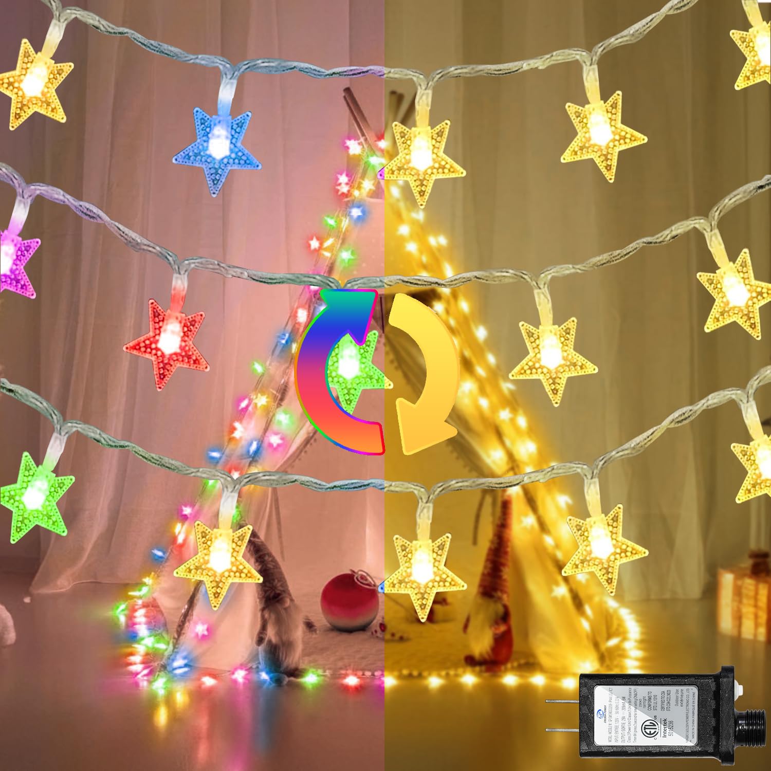 Photo 1 of Star String Lights 360 LED 132FT, 8 Modes Plug in Star Fairy Lights with Timer & Memory, Indoor Outdoor Star Christmas Lights for Birthday Party Bedroom Wedding Home Classroom Decor Macaron Colors