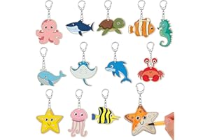 Trnayi 36 Pcs Sea Life Unfinished Wooden Keychains Color Your Own Unfinished Wooden Crafts Blank Wood Painting DIY Crafts for Home Activities Arts Project Decoration