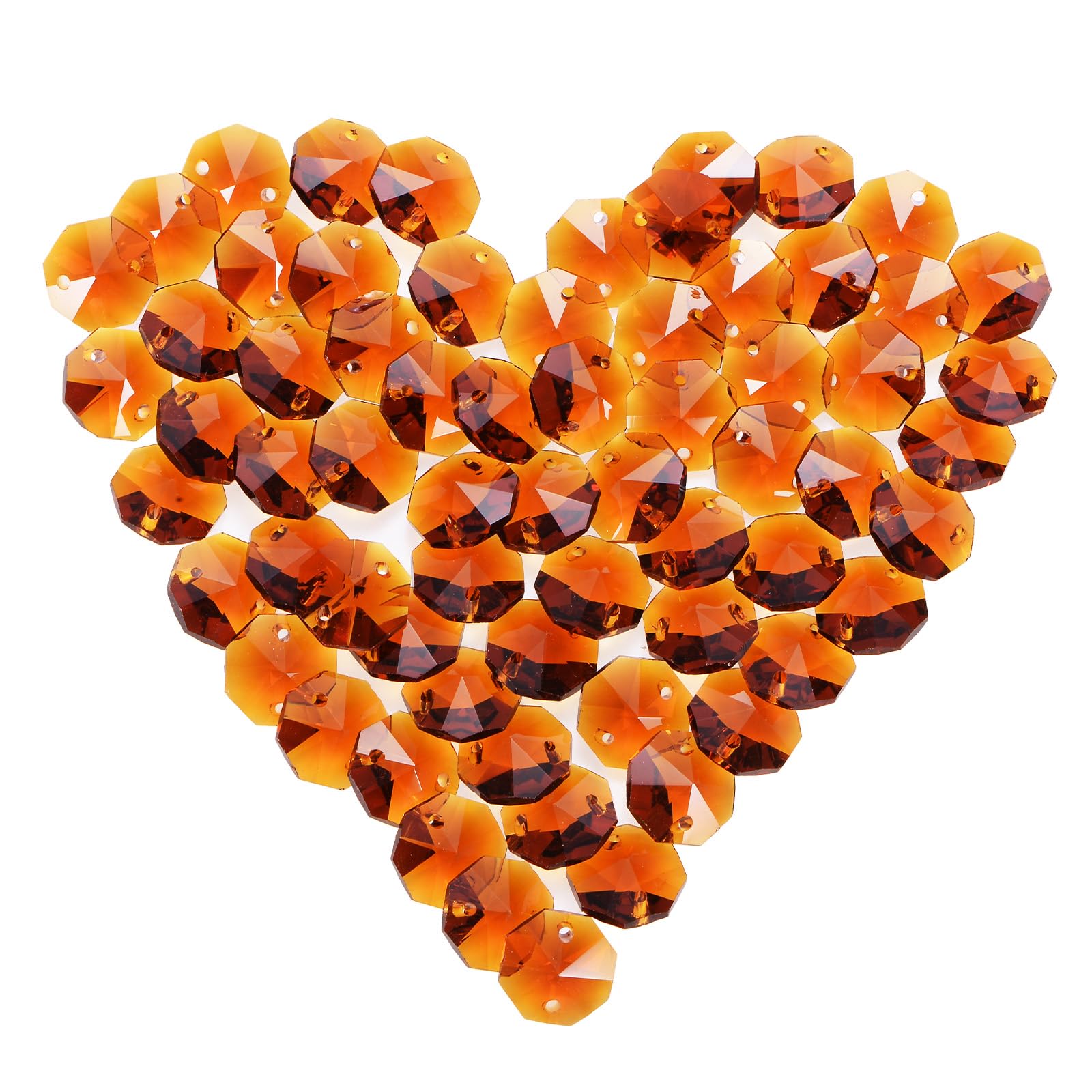 M METERXITY 60-Pack Octagon Beads, Amber Crystal Suncatcher Beads Prisms Shiny Glass Pendants Beads for Light Lamp Hanging/Jewelry Making/Wedding Decoration DIY Chandelier Beads [0.55"]