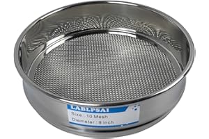 LABLPSAI 10 Mesh Lab Sieves 8" Diameter 304 Stainless Steel Wire Cloth Test Sieve for Industrial Laboratory Home