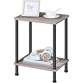 HOOBRO End Table, Small Side Table, Nightstand with 2-Layer Storage Shelves, Sofa Table for Small Spaces, Living Room, Bedroom, Stable Frame, Easy Assembly, Greige and Black BG09BZ01