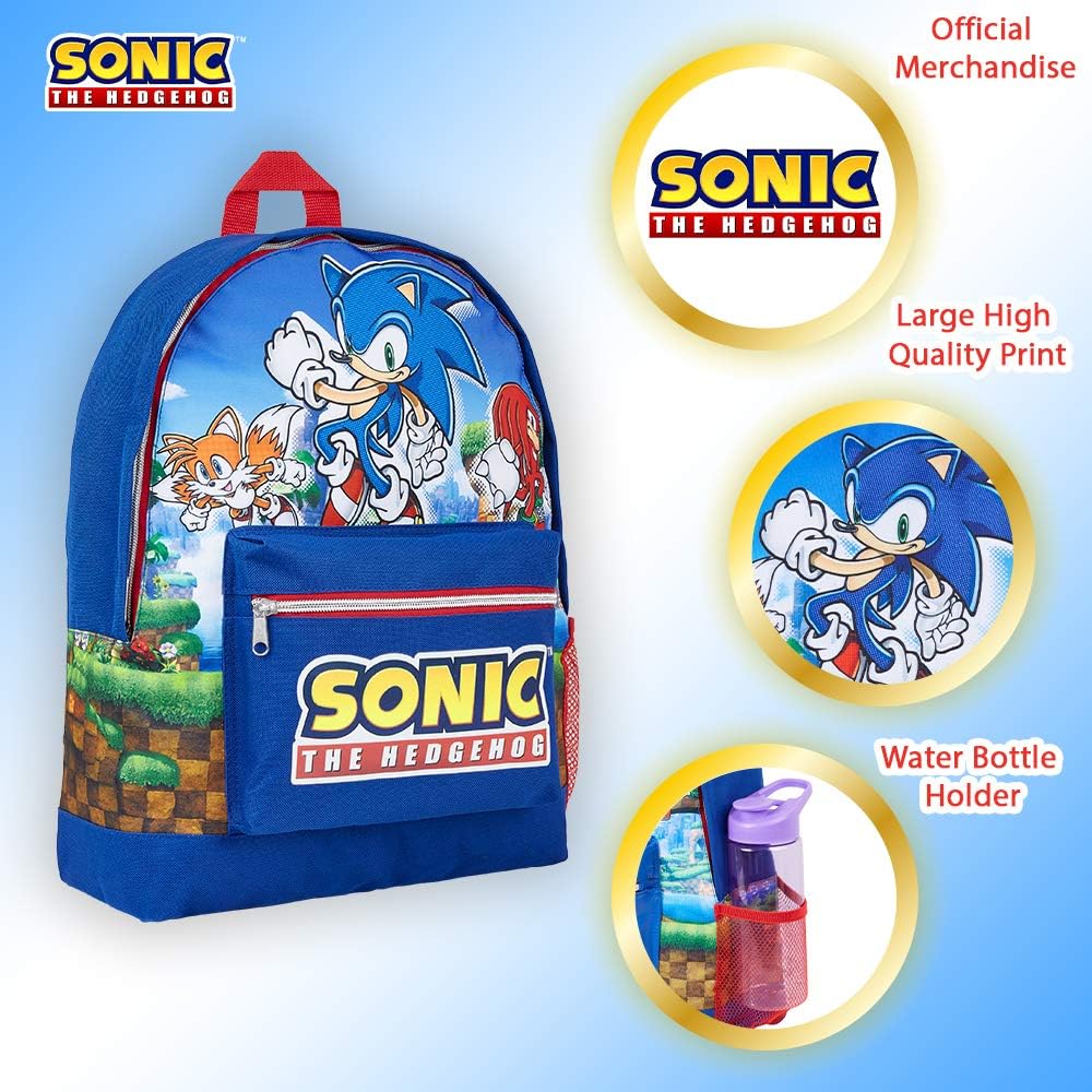Sonic The Hedgehog School Bag Kids Backpack for Boys Blue Large Capacity Backpack for School Travel Sports Book Bag 2 Pockets Sonic Gifts for Boys (Dark Blue) - Image 4