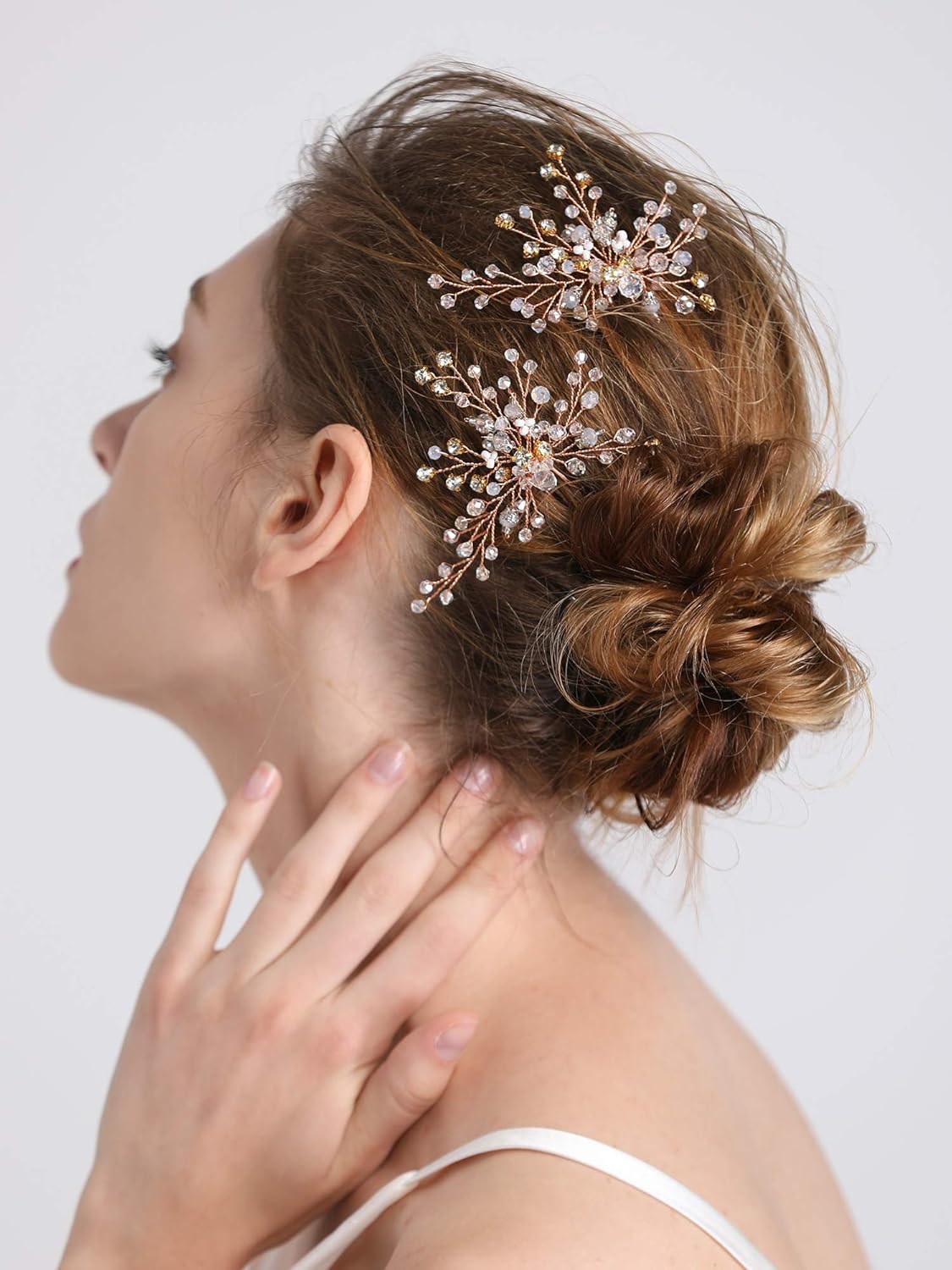 Fxmimior Bridal Women Vintage Wedding Party Rose Gold Hair Pins Crystal Hair Accessories