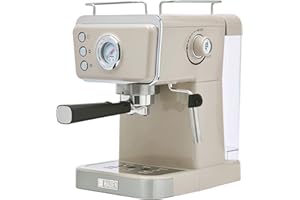 HADEN Barista Brew Espresso Coffee Machine, Stainless Steel Espresso Maker with Milk Frother and Steamer Function and 1.5L Water Tank, Putty & Copper