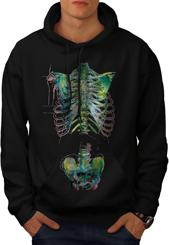 wellcoda Rib Cage Skeleton Mens Hoodie, Festival Hooded