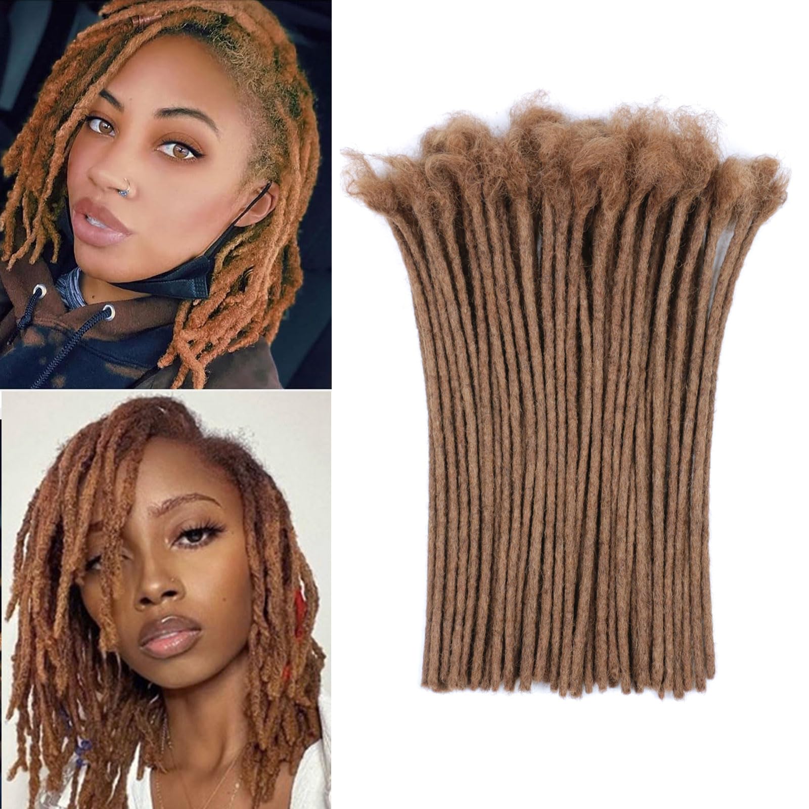 Huarisi 12 Inch 60 Strands Auburn Brown Dreadlock Extensions Human Hair 0.6 cm for Women #30 Handmade Permanent Locs Extensions Real Hair Soft Dreadlocks Men