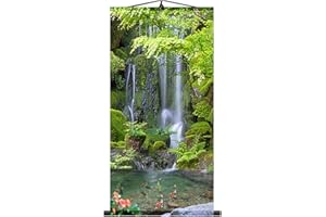 Zzooi Chinese Lucky Fengshui Painting Waterfall Golden Carps Wall Art Hanging Silk Painting Scroll,Feng Shui Decor