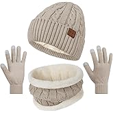 Loritta 3 Pieces Winter Hats for Women Scarf Touch Screen Gloves Set Thick Warm Fleece Lined Beanie Hat Gifts