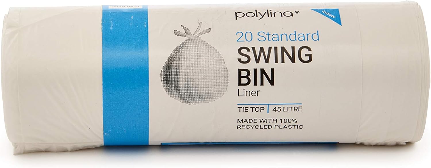 Polylina 20 Tough Durable Heavy Duty Tie Top Swing Bin Liners, Recycled