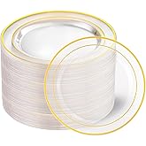 I00000 60PCS Clear Gold Dessert Plates, Clear Plastic Plates with Gold Rim 7 Inch, Fancy Disposable Wedding Plate Heavy Duty for Birthday, Wedding & Party