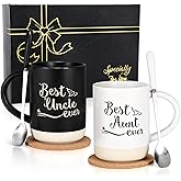 Cabtnca Aunt and Uncle Gifts for Christmas, Best Aunt & Uncle Ever Mug Set, Birthday Christmas Mothers Day Father Day Gifts for Aunties & Uncles from Niece Nephew, 16 Oz Black & White