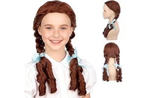 Onedor HairWiz 20 Inch Chocolate Brown Brunette Long Curly Wavy Hair Full Head Halloween Cosplay Kids Wig. Wig Cap Incl. (With Braid)
