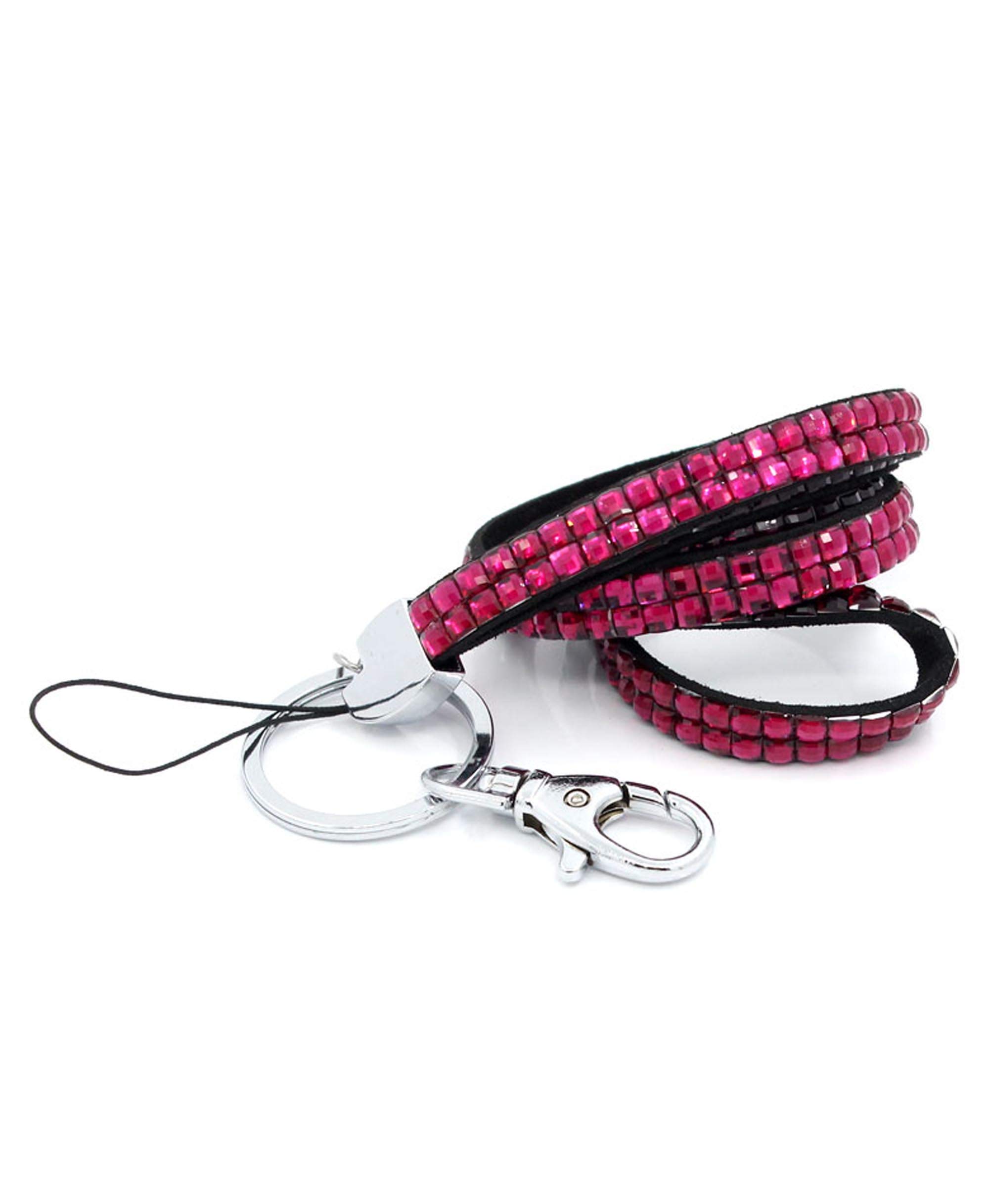 CKB Ltd 1x Bling ID FUCHSIA Pink Acrylic Rhinestone Style Lanyard Neck Strap Swivel Metal Clip