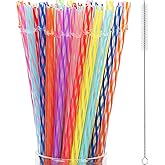 Jovitec 50 Pcs Reusable Plastic Straws with Brush 11 Inch Long Hard Plastic Straws Dishwasher Safe 10 Color Clear Replacement