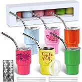 BetterSub 6 Packs Mix Color 3oz sublimation shot glasses wine tumbler, Double Wall Insulated Sublimation Mini Tumblers, Stainless Steel Sublimation Cups with Lid and Straw for Party, Bar