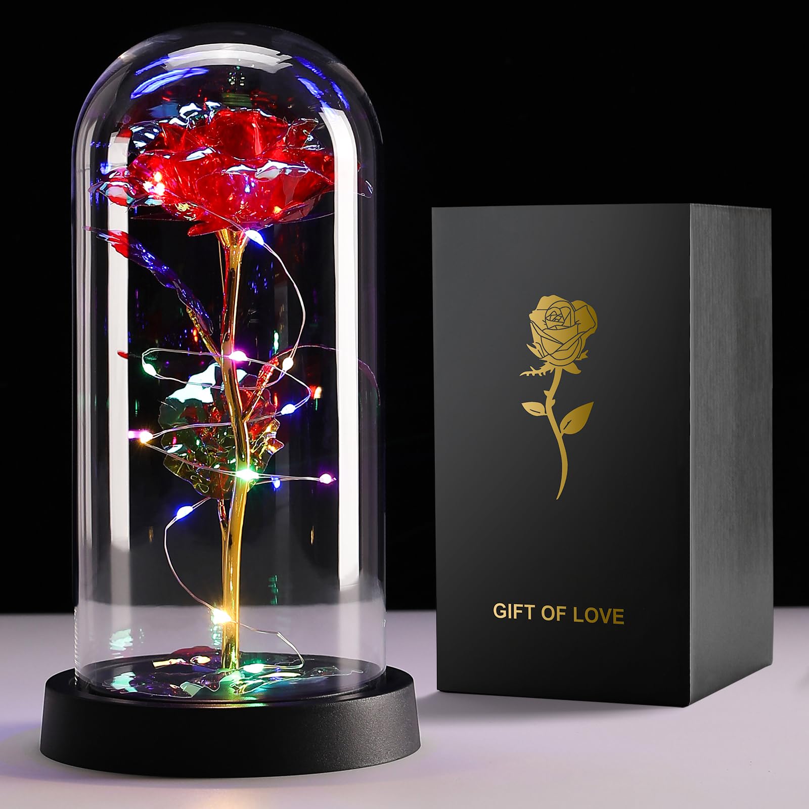Veryhome Mothers Day Flowers Gifts Rose Gifts for Her Preserved Flowers Women Galaxy Rose Rainbow Light Up Flowers in Glass Dome Christmas Decoration for Valentine's Day Anniversary Mother's Day