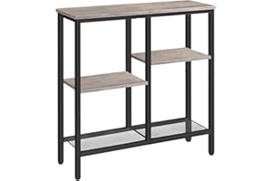 HOOBRO Console Table, Narrow Side Table, Sofa Table, 4-Tier Industrial Hallway Table with Metal Mesh Shelf and Adjustable Fee