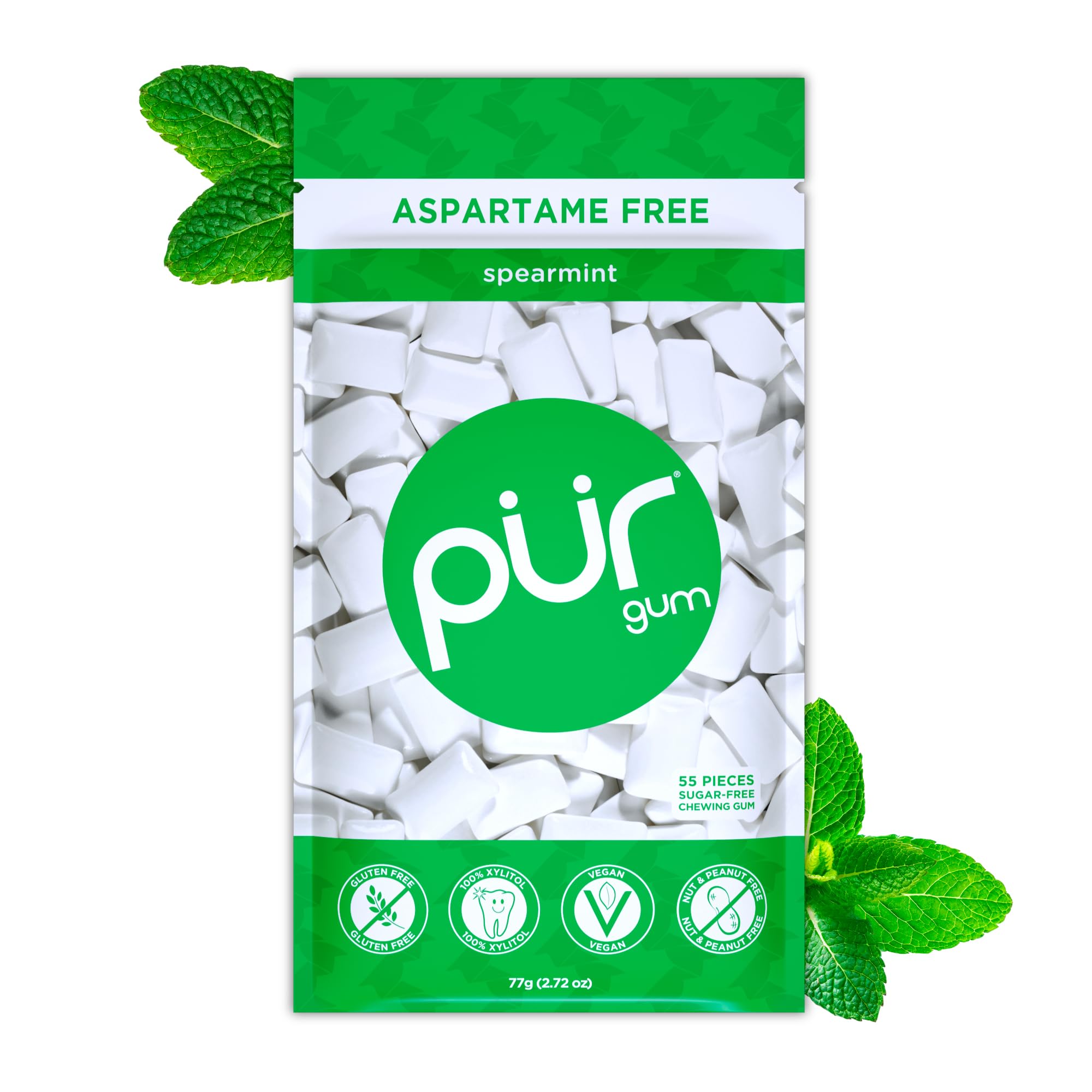Photo 1 of ***2 PACKS INCLUDED***PUR Gum | Aspartame Free Chewing Gum | 100% Xylitol | Natural Spearmint Flavored Gum, 55 Pieces (Pack of 1)***2 PACKS INCLUDED*